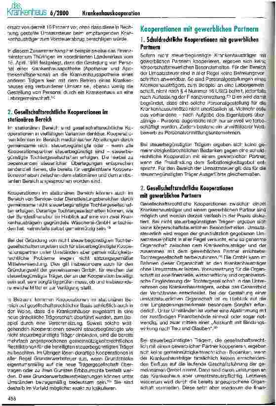 Vorschauseite 6: Umsatzsicherung und Kosteneinsparungen durch Krankenhauskooperationen Steuerliche Komponenten einer Kooperation