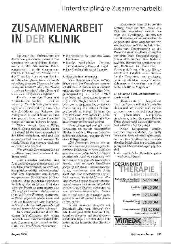 Vorschauseite 1: ZUSAMMENARBEIT IN DER KLINIK