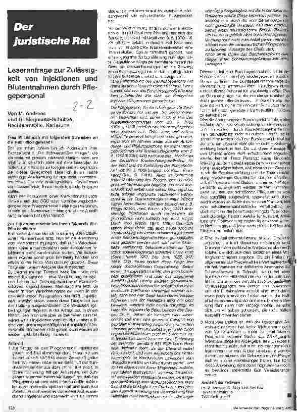 Vorschauseite 1: Leseranfrage zur Zulässigkeit von Injektionen und Blutentnahmen durch Pflegepersonal.