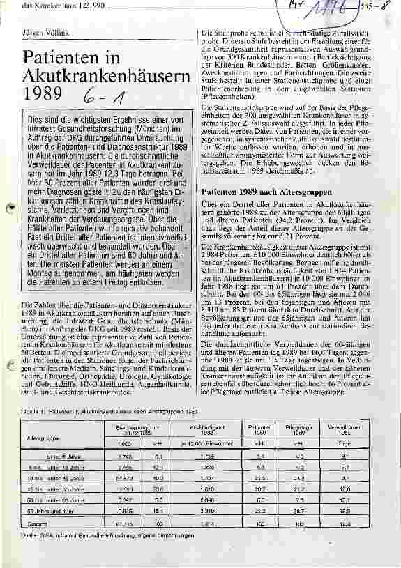 Vorschauseite 1: Patienten in Akutkrankenhäusern 1989