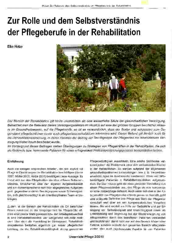 Vorschauseite 1: Zur Rolle und dem Selbstverständnis der Pflegeberufe in der Rehabilitation