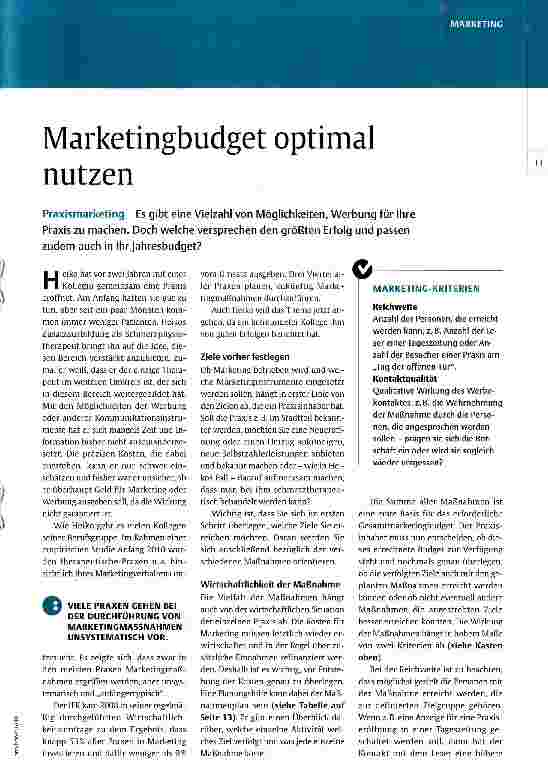 Vorschauseite 1: Marketingbudget optimal nutzen