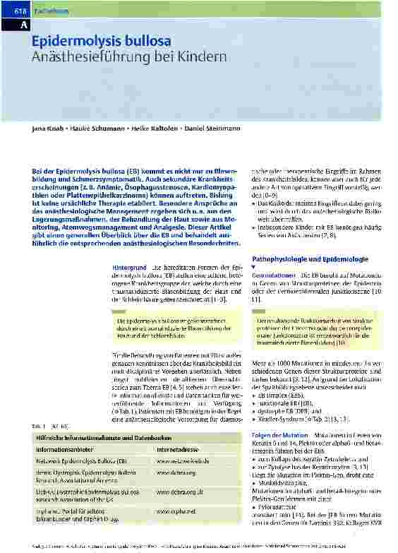 Vorschauseite 1: Epidermolysis bullosa Anästhesieführung bei Kindern