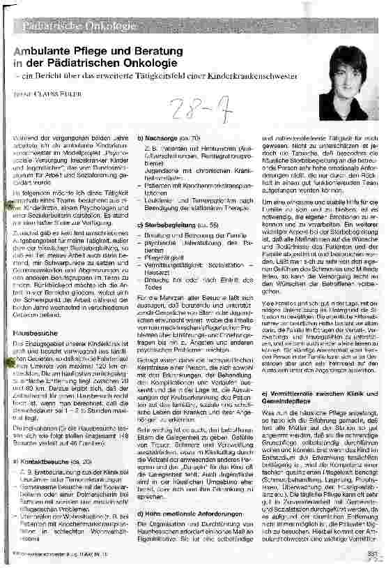Vorschauseite 1: Ambulante Pflege und Beratung in der Pädiatrischen Onkologie - ein Bericht über das erweiterte Tätigkeitsfeld einer Schwester