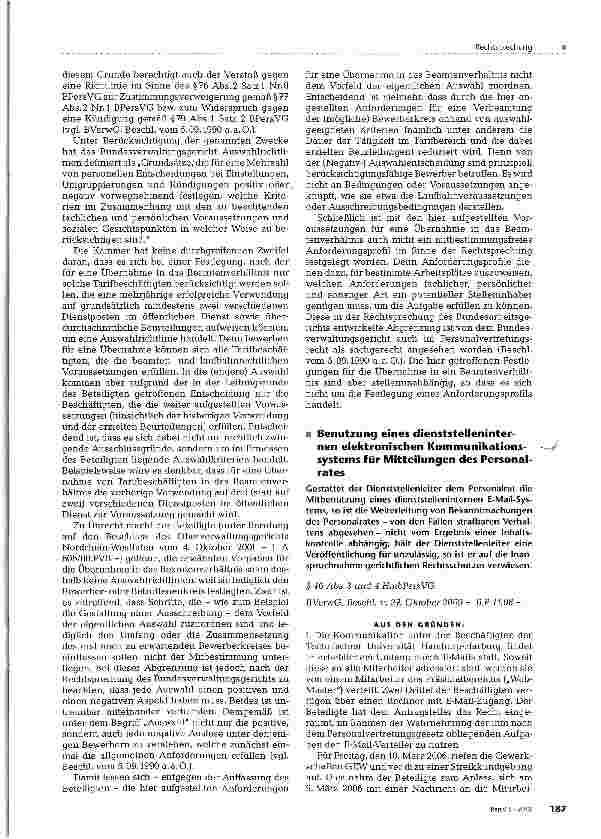 Vorschauseite 1: Benutzung eines dienststelleninternen elektronischen Kommunikationssystems für Mitteilungen des Personalrates