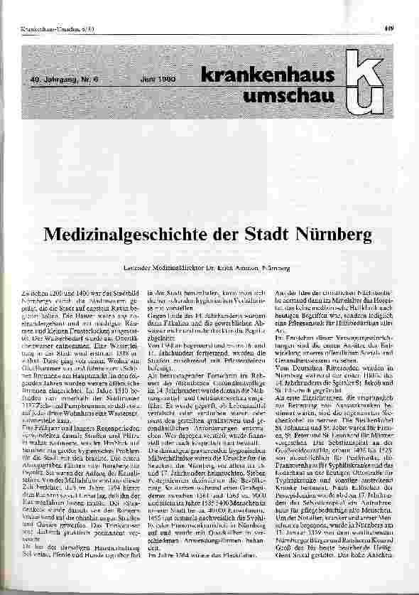 Vorschauseite 1: Medizinalgeschichte der Stadt Nürnberg