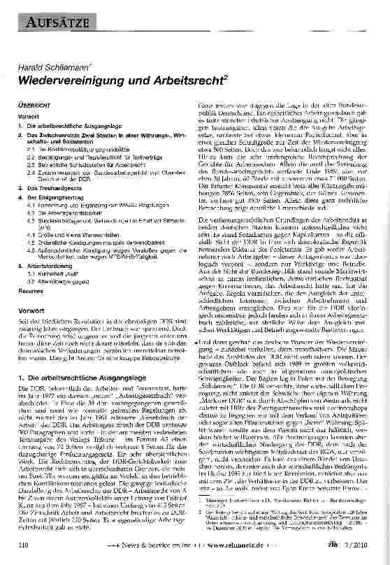 Vorschauseite 1: Wiedervereinigung und Arbeitsrecht
