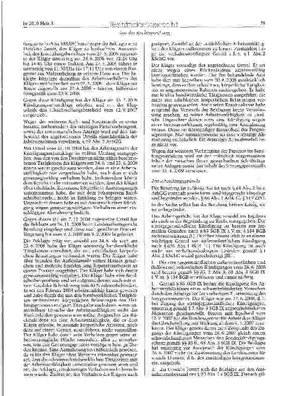 Vorschauseite 2: SGB IX §§ 2, 85, 90 Abs. 2 a; BGB § 626 Sonderkündigungsschutz für schwerbehinderte Menschen - Kenntnis des Arbeitgebers von der Gleichstellung - vorgetäuschte Arbeitsunfähigkeit…