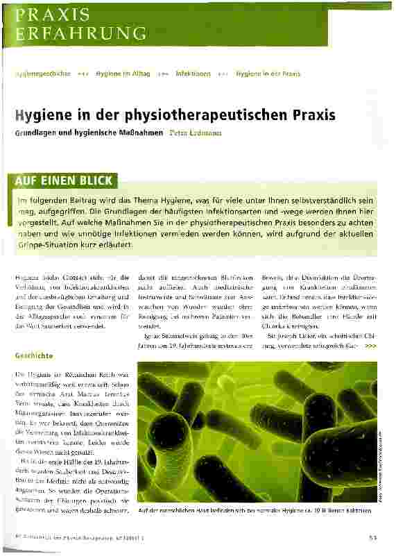 Vorschauseite 1: Hygiene in der physiotherapeutischen Praxis
