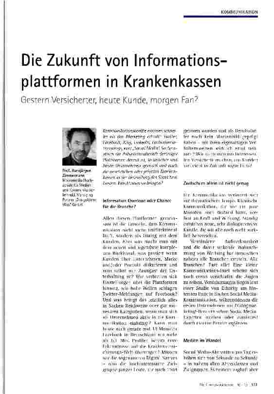 Vorschauseite 1: Die Zukunft von Informationsplattformen in Krankenkassen