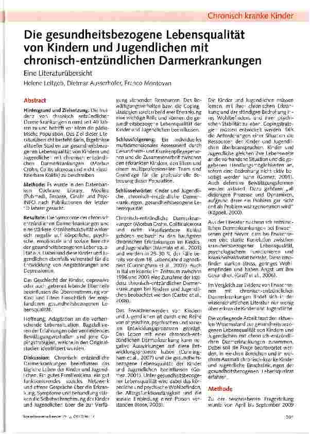 Vorschauseite 1: Die gesundheitsbezogene Lebensqualität von Kindern und Jugendlichen mit chronisch-entzündlichen Darmerkrankungen