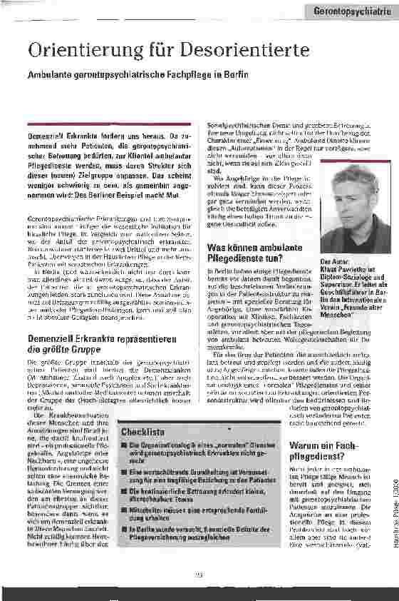 Vorschauseite 1: Orientierung für Desorientierte Ambulante gerontopsychiatrische Fachpflege in Berlin