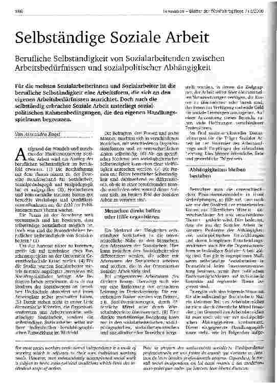 Vorschauseite 1: Selbständige Soziale Arbeit Berufliche Selbständigkeit von Sozialarbeitenden zwischen Arbeitsbedürfnissen und sozialpolitischer Abhängigkeit