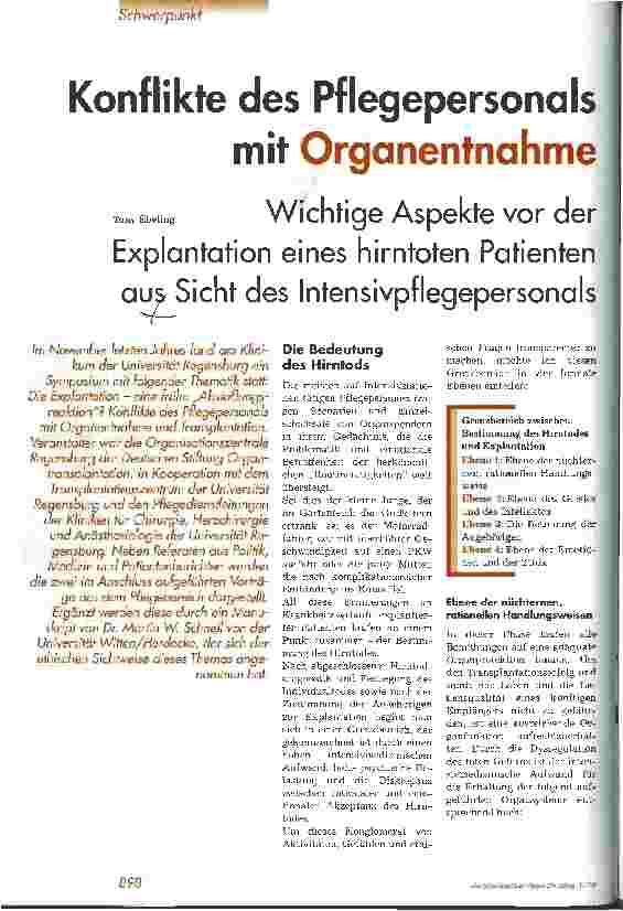 Vorschauseite 1: Konflikte des Pflegepersonals mit Organentnahme