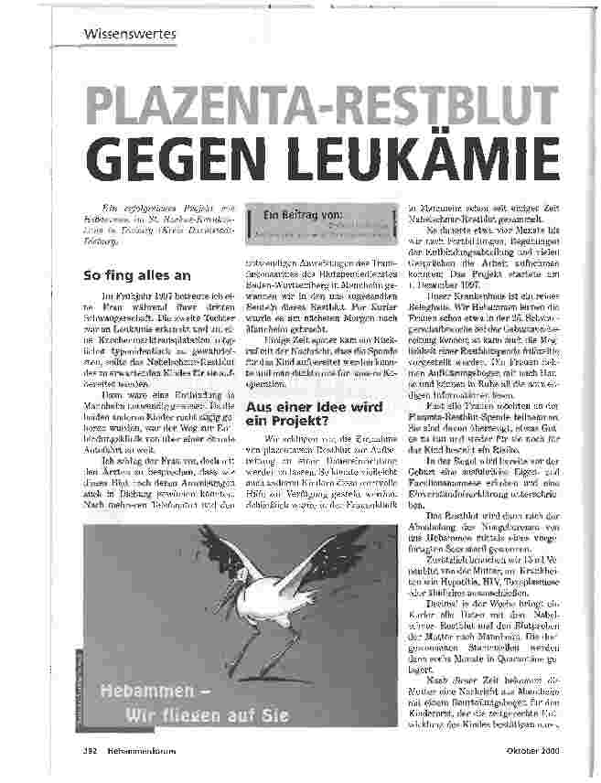 Vorschauseite 1: PLAZENTA-RESTBLUTGEGEN LEUKÄMIE