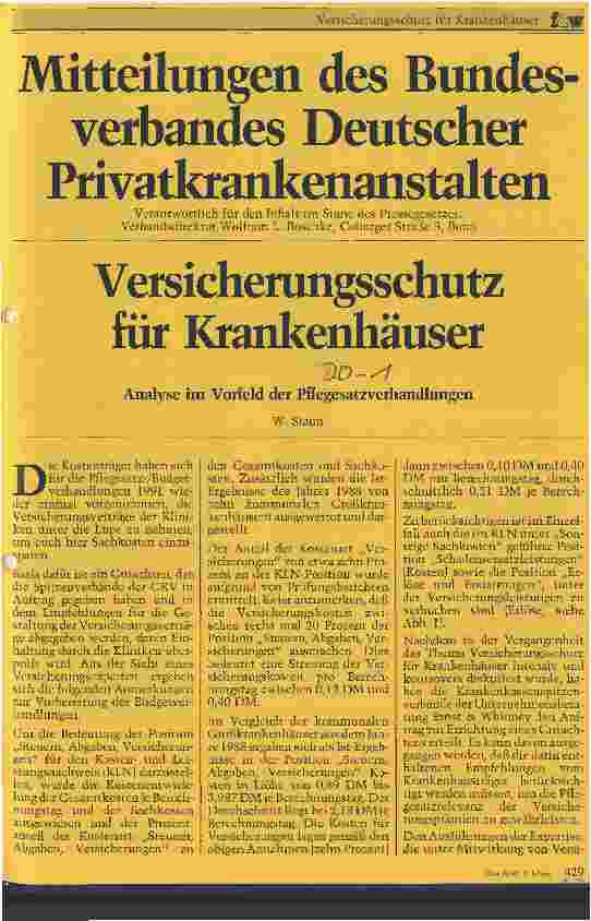Vorschauseite 1: Versicherungsschutz für Krankenhäuser Analyse im Vorfeld der Pflegesatzverhandlungen