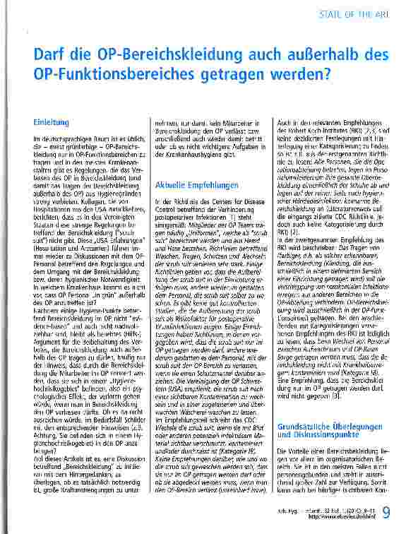 Vorschauseite 1: Darf die OP-Bereichskleidung auch außerhalb des OP-Funktionsbereiches getragen werden?