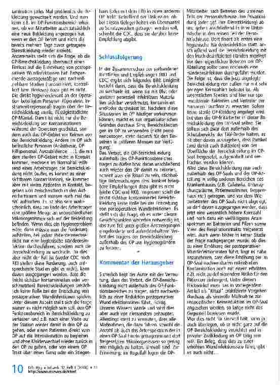 Vorschauseite 2: Darf die OP-Bereichskleidung auch außerhalb des OP-Funktionsbereiches getragen werden?