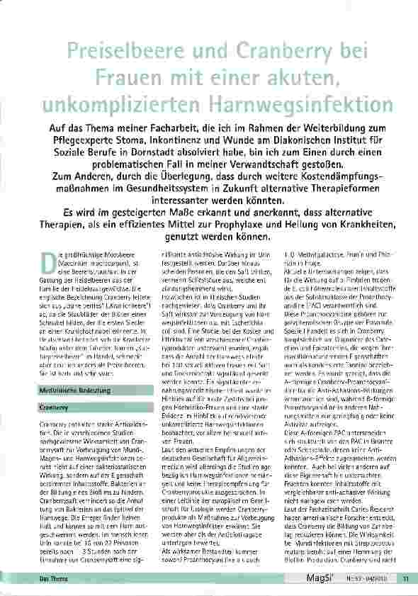 Vorschauseite 1: Preiselbeere und Cranberry bei Frauen mit einer akuten, unkomplizierten Harnwegsinfektion