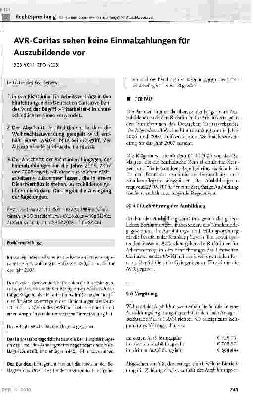 Vorschauseite 1: AVR-Caritas sehen keine Einmalzahlungen für Auszubildende vor