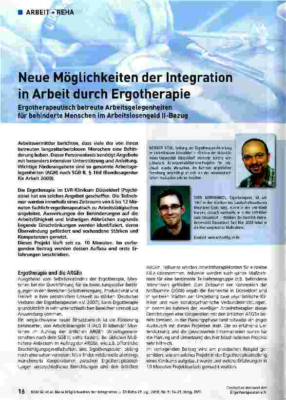 Vorschauseite 1: Neue Möglichkeiten der Integration in Arbeit durch Ergotherapie