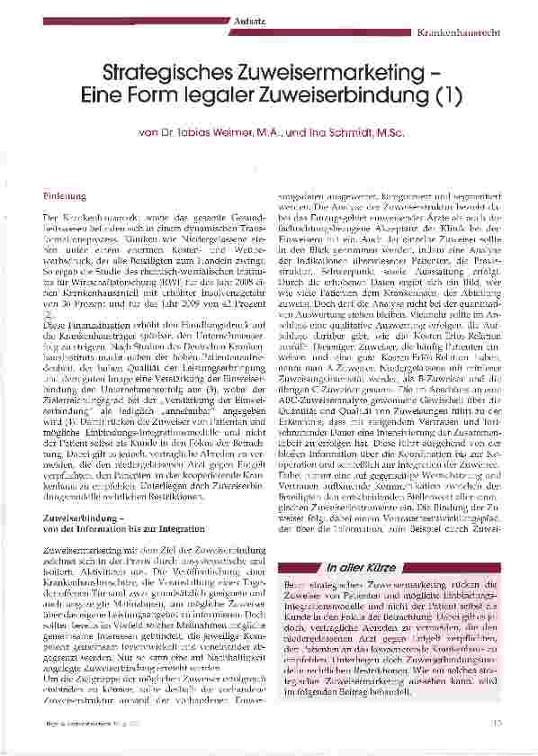 Vorschauseite 1: Strategisches Zuweisermarketing -Eine Form legaler Zuweiserbindung (1)