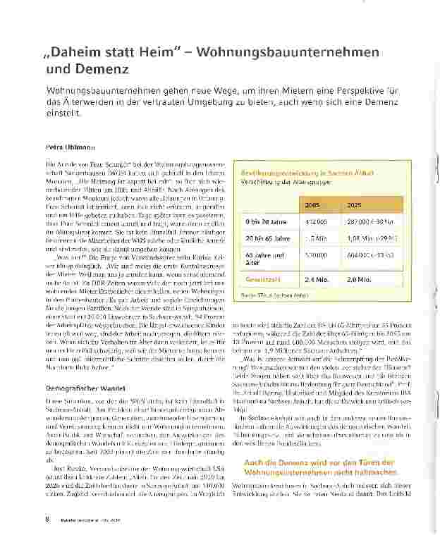 Vorschauseite 1: „Daheim statt Heim - Wohnungsbauunternehmen und Demenz
