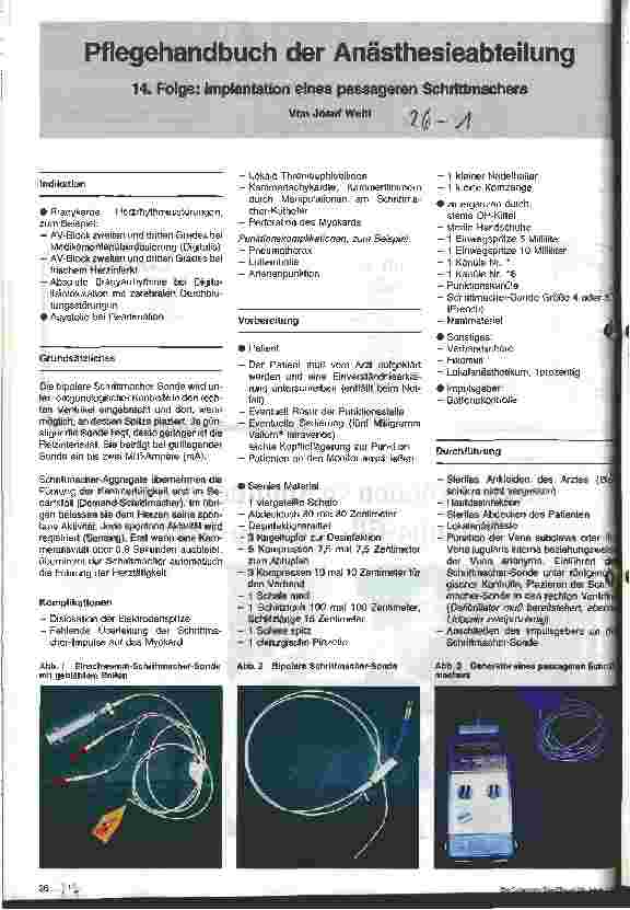 Vorschauseite 1: Pflegehandbuch der Anästhesieabteilung 14. Folge: Implantation eines passageren Schrittmachers