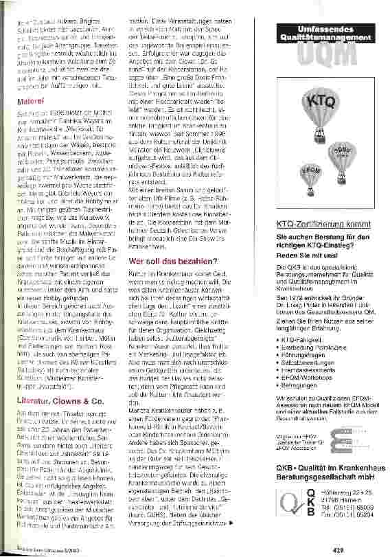Vorschauseite 4: Eine Dosis Fröhlihckeit Kultur im Krankenhaus - wichtiges Marketinginstrument