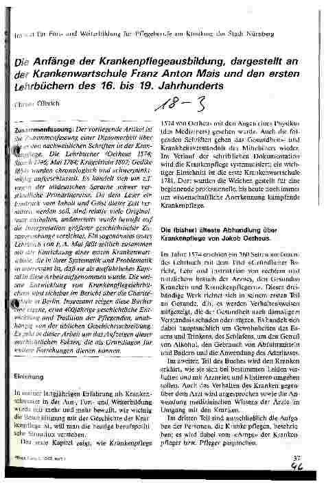 Vorschauseite 1: Die Anfänge der Krankenpflegeausbildung, dargestellt an der Krankenwartschule Franz Anton Mais und den ersten Lehrbüchern. ..