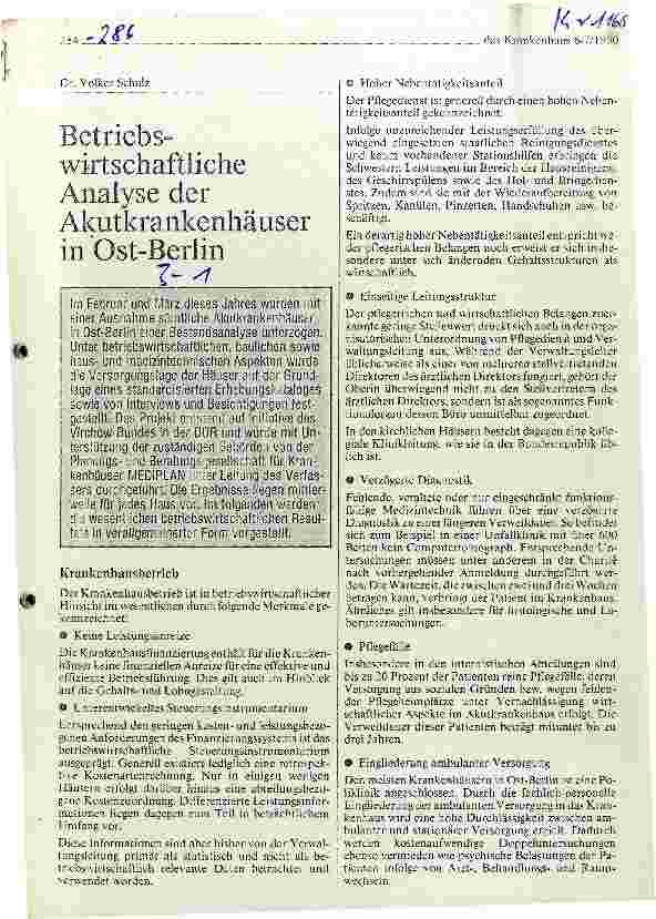 Vorschauseite 1: Betriebswirtschaftliche Analyse der Akutkrankenhäuser in Ost-Berlin