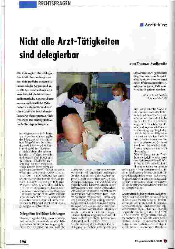 Vorschauseite 1: Nicht alle Arzt-Tätigkeiten sind delegierbar Arztfehler