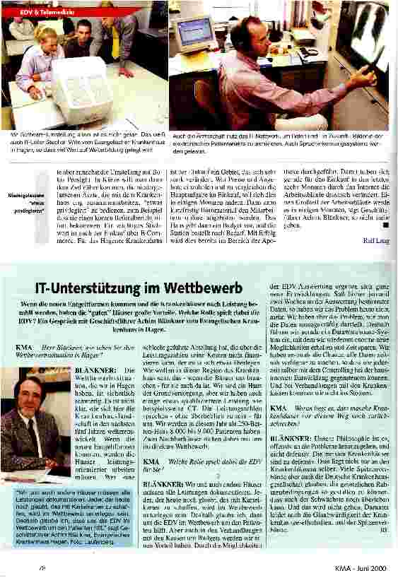Vorschauseite 3: Das beleglose Krankenhaus Vernetztes Krankenhaus: Ohne IT-Lösung wenig Zukunftsperspektive
