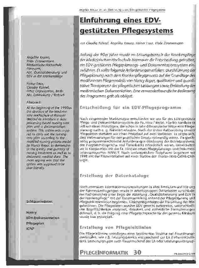 Vorschauseite 1: Einführung eines EDV-gestützten Pflegesystems