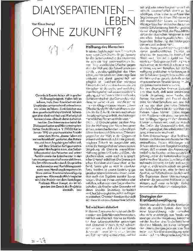 Vorschauseite 1: Dialysepatienten - leben ohne Zukunft?