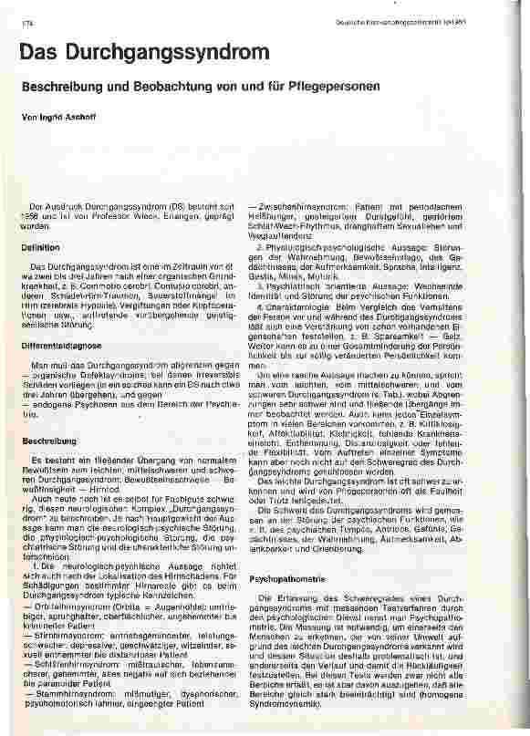 Vorschauseite 1: Das Durchgangssyndrom Beschreibung und Beobachtung von und für Pflegepersonal