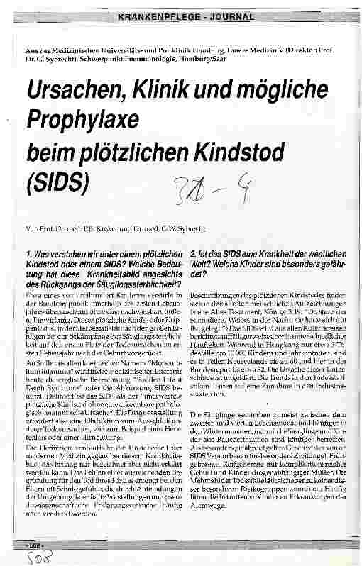 Vorschauseite 1: Ursachen, Klinik und mögliche Prophylaxe beim plötzlichen Kindstod (SIDS)