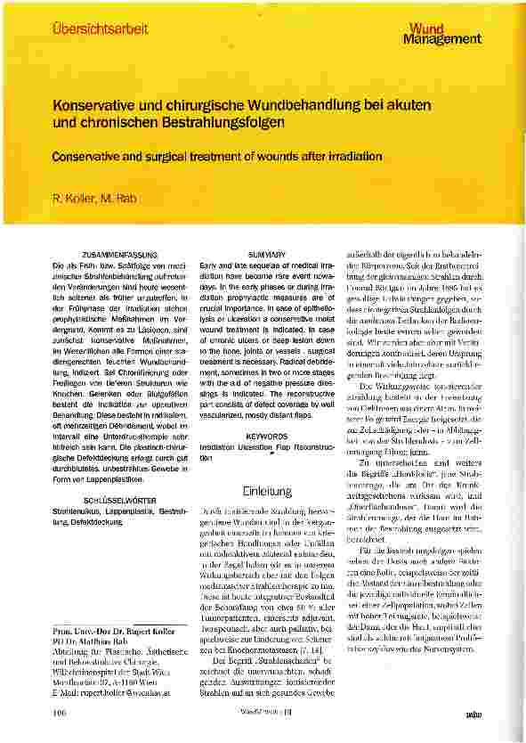Vorschauseite 1: Konservative und chirurgische Wundbehandlung bei akuten und chronischen Bestrahlungsfolgen