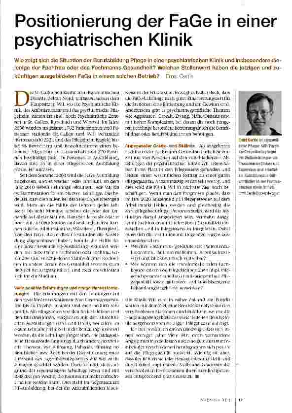 Vorschauseite 1: Positionierung der FaGe in einer psychiatrischen Klinik