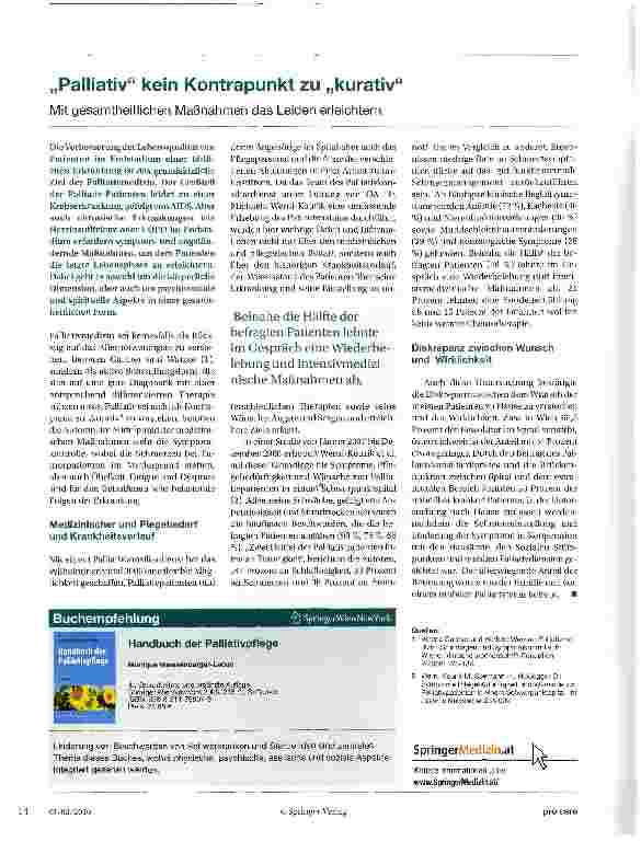 Vorschauseite 1: „Palliativ kein Kontrapunkt zu „kurativ