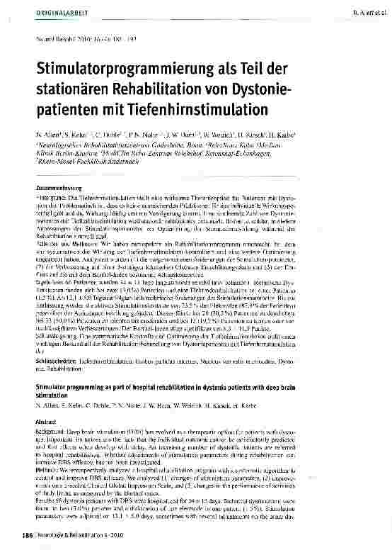 Vorschauseite 1: Stimulatorprogrammierung als Teil der stationären Rehabilitation von Dystoniepatienten mit Tiefenhirnstimulation