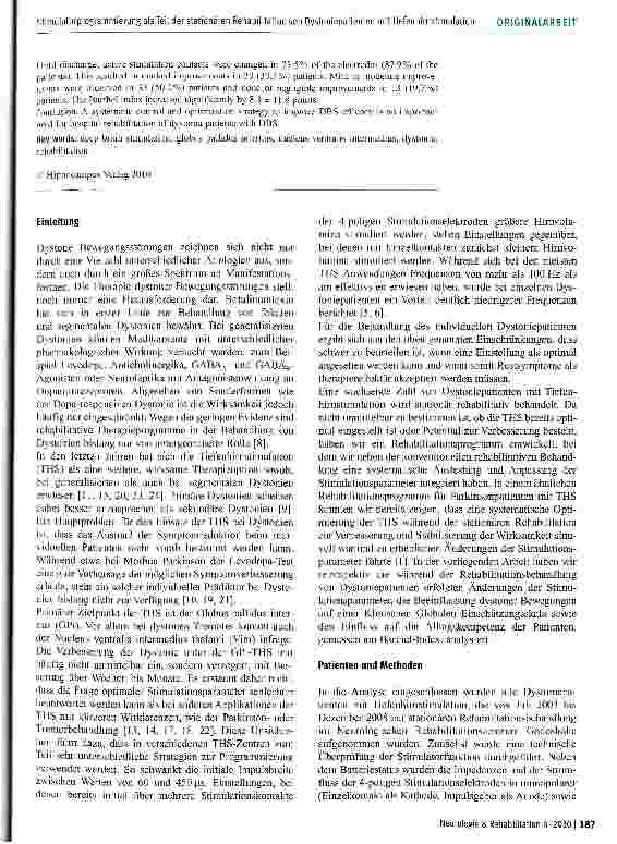Vorschauseite 2: Stimulatorprogrammierung als Teil der stationären Rehabilitation von Dystoniepatienten mit Tiefenhirnstimulation