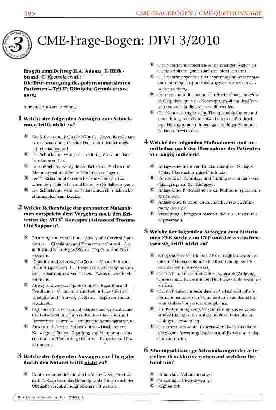Vorschauseite 1: CME-Frage-Bogen: DIVI 3/2010