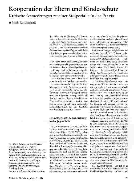 Vorschauseite 1: Kooperation der Eltern und Kindesschutz Kritische Anmerkungen zu einer Stolperfalle in der Praxis