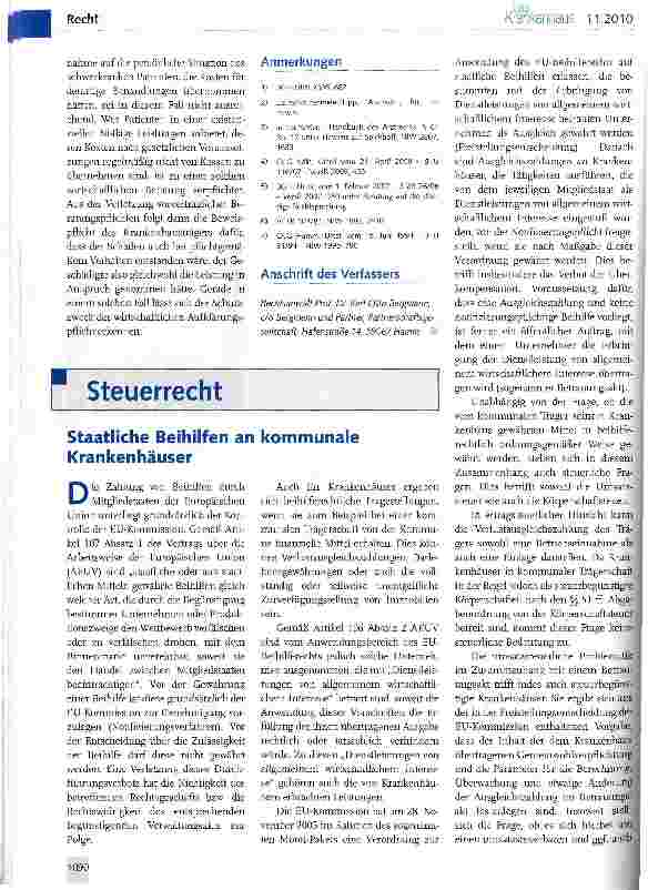 Vorschauseite 1: Staatliche Beihilfen an kommunale Krankenhäuser