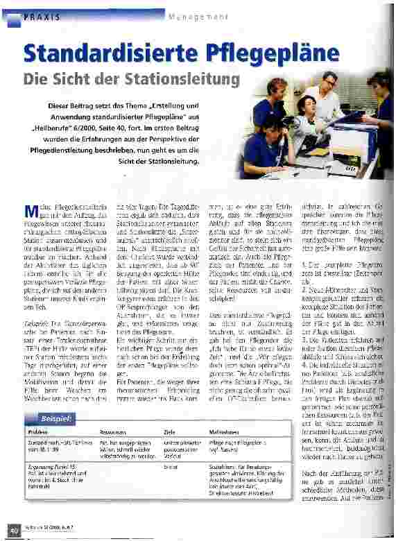Vorschauseite 1: Standardisierte Pflegepläne Die Sicht der Statinsleitung