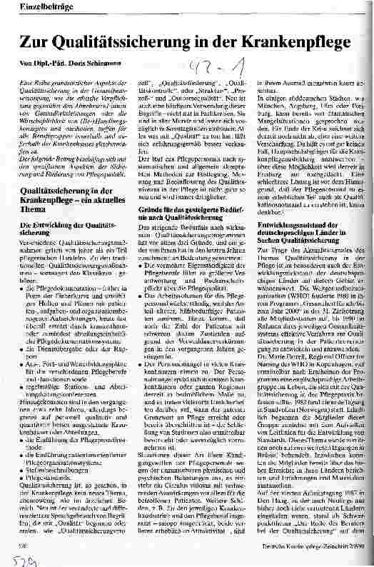 Vorschauseite 1: Zur Qualitätssicherung in der Krankenpflege