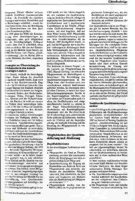 Vorschauseite 2: Zur Qualitätssicherung in der Krankenpflege