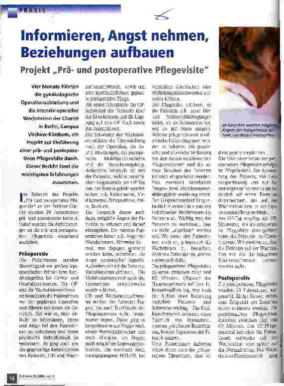 Vorschauseite 1: Informieren, Angst nehmen, Beziehungen aufbauen Projekt Präund postoperative Pflegevisite