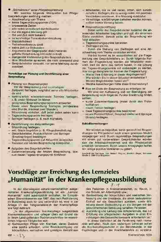 Vorschauseite 1: Humanität in der Krankenpflegeausbildung Vorschläge zur Erreichung des Lernzieles